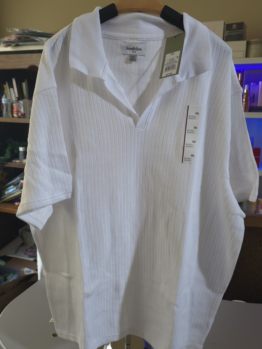 Goodfellow & Co White Ribbed V-Neck Short-Sleeve Polo